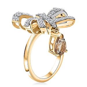 D'Joy AAA Turkizite and Moissanite 1.40 ctw Love Knot Ring in 18K Vermeil Yellow Gold Over Sterling Silver (Size 6.0)
