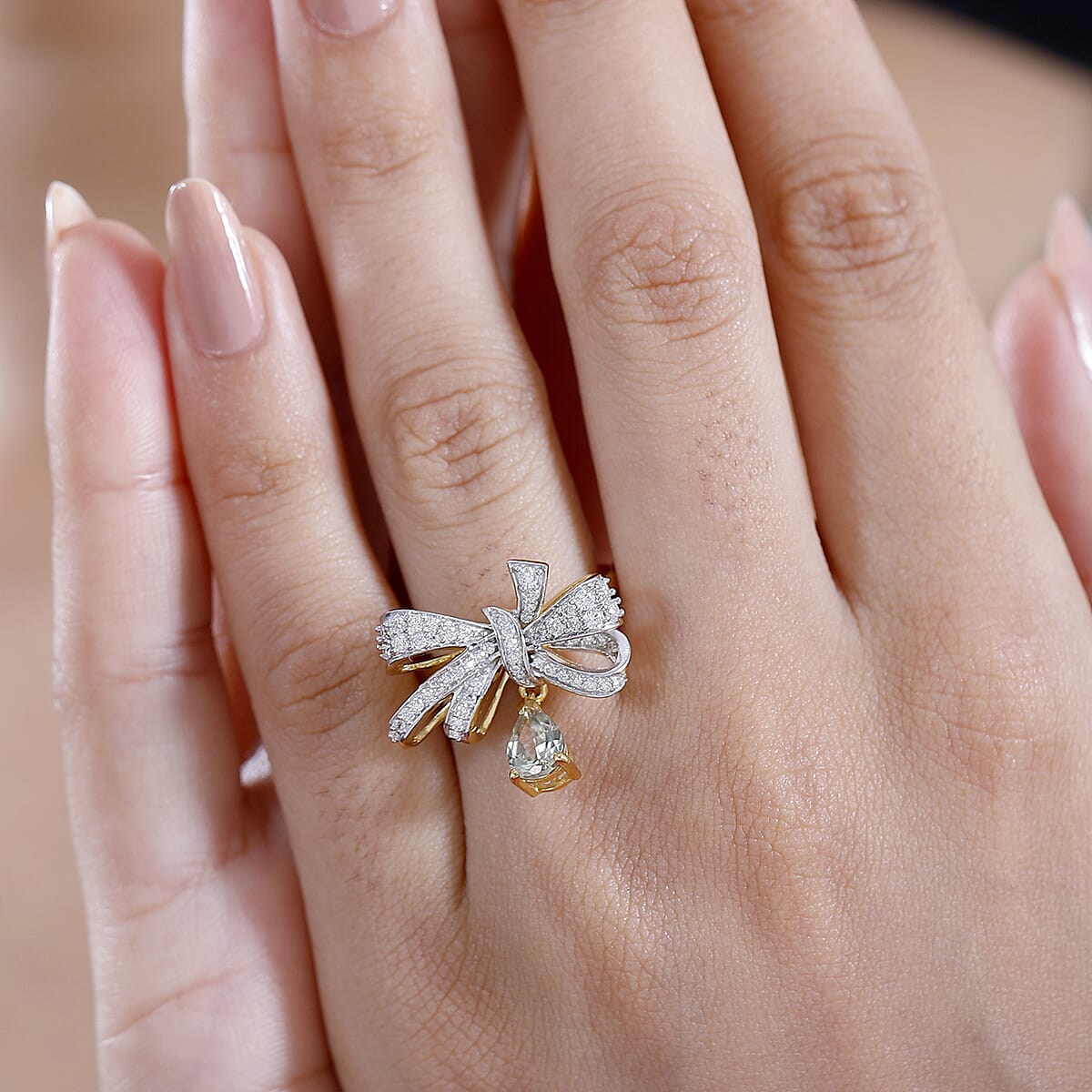 D'Joy AAA Turkizite and Moissanite 1.40 ctw Love Knot Ring in 18K Vermeil Yellow Gold Over Sterling Silver (Size 9.0) image number 2