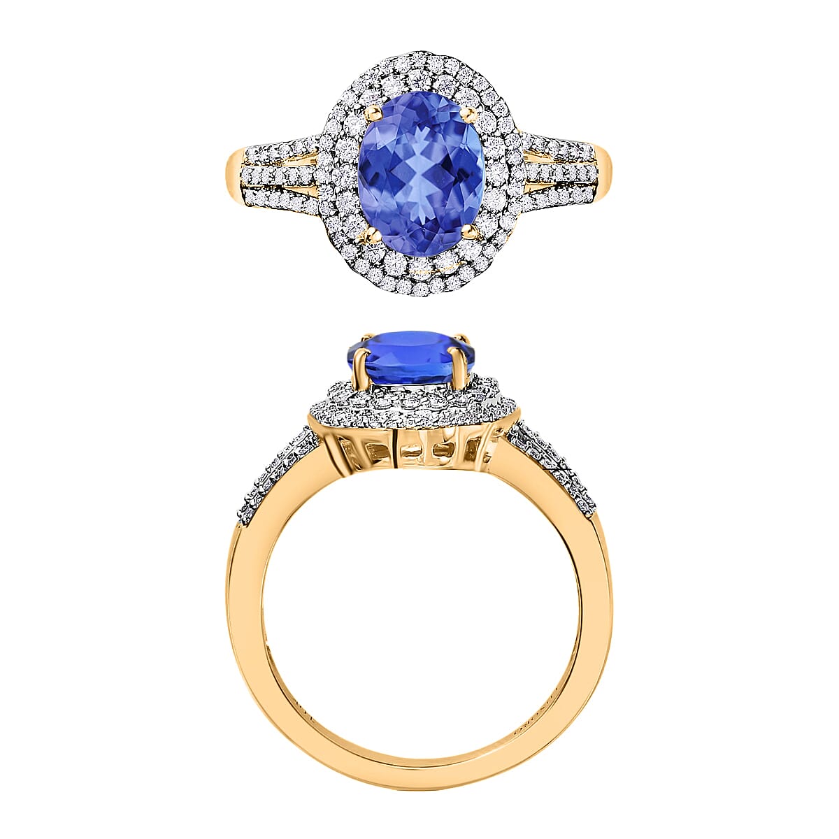Luxoro Premium Tanzanite and G-H I1 Diamond 2.60 ctw Ring in 14K Yellow Gold (Size 7.0) (Del. in 10-12 Days) image number 3