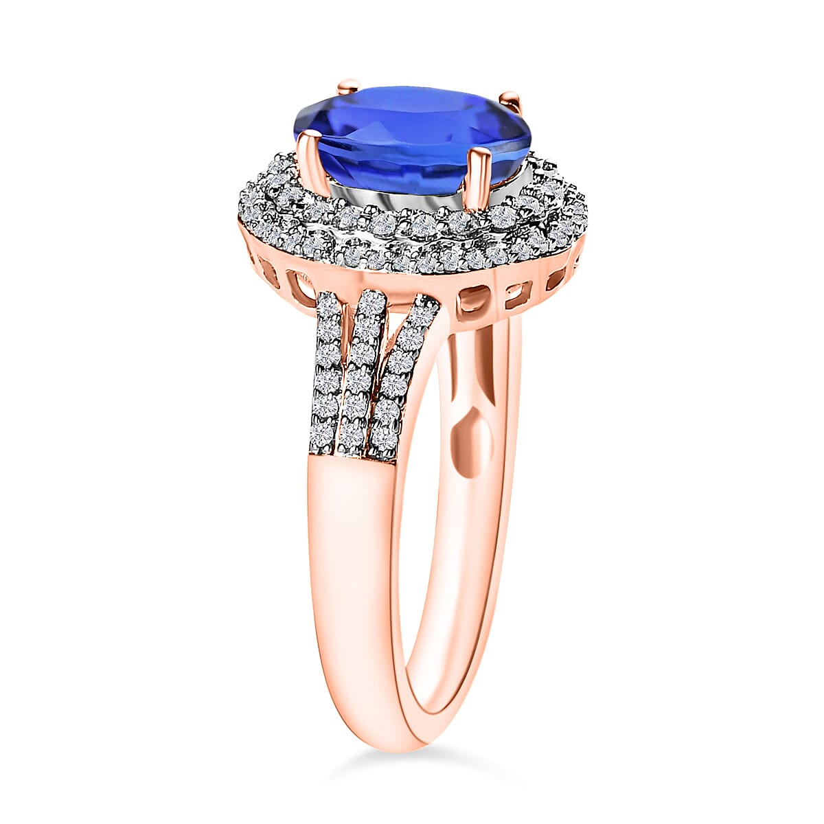 Luxoro Premium Tanzanite and G-H I1 Diamond 2.60 ctw Ring in 14K Rose Gold (Size 7.5) (Del. in 10-12 Days) image number 2