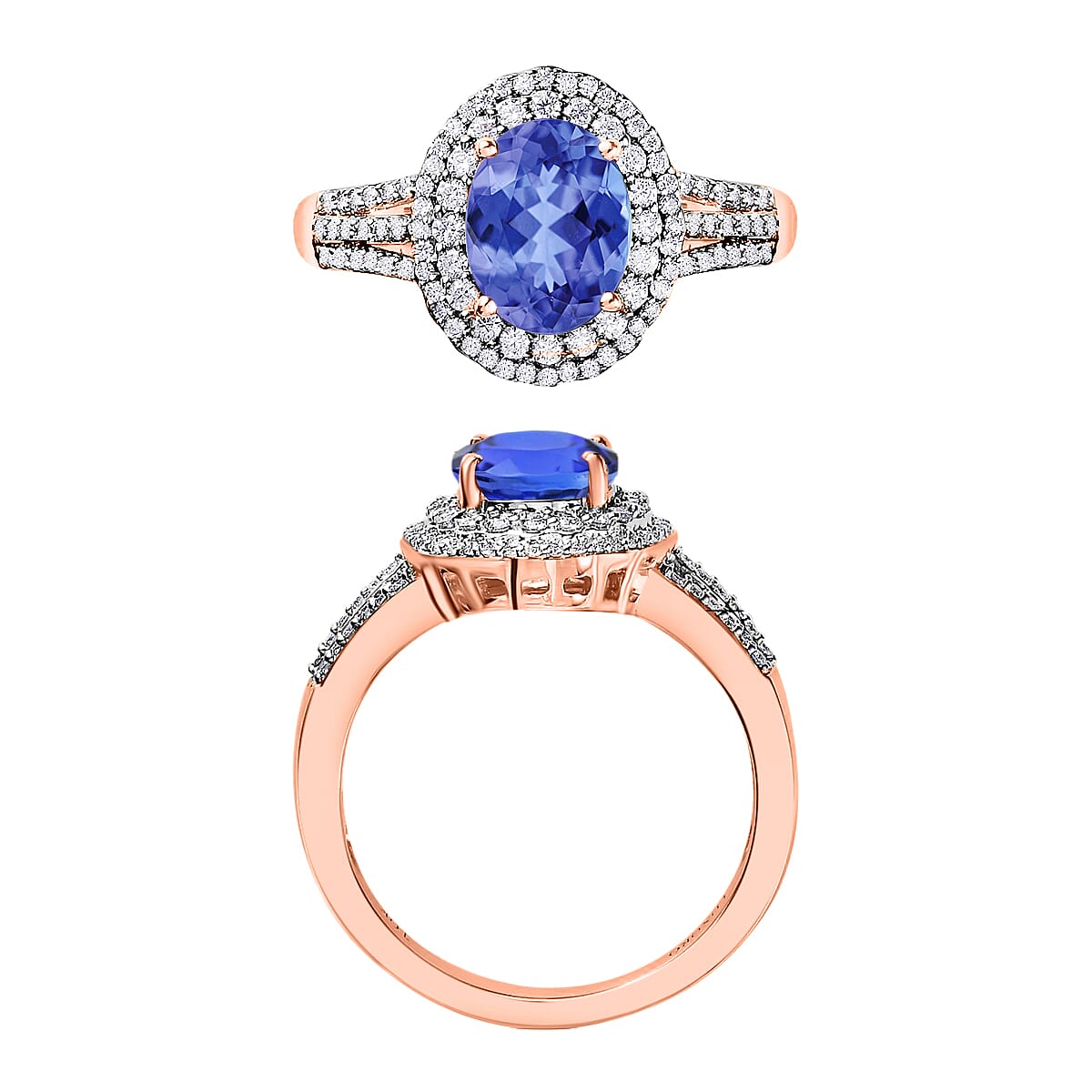 Luxoro Premium Tanzanite and G-H I1 Diamond 2.60 ctw Ring in 14K Rose Gold (Size 7.5) (Del. in 10-12 Days) image number 3