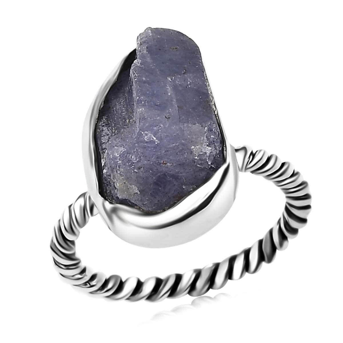 Artisan Crafted Rough Cut Tanzanite 7.85 ctw Twisted Wire Shank Ring in Sterling Silver (Size 10.0) image number 0