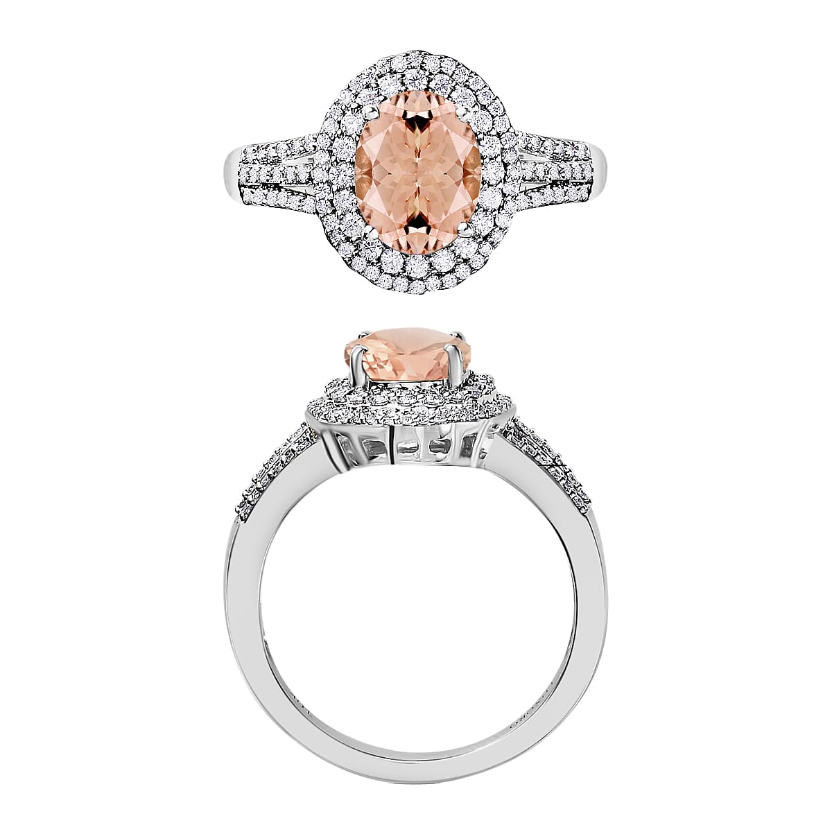 Luxoro Premium Marropino Morganite and G-H I1 Diamond 3.00 ctw Ring in 14K White Gold (Size 12.0) 6.85 Grams