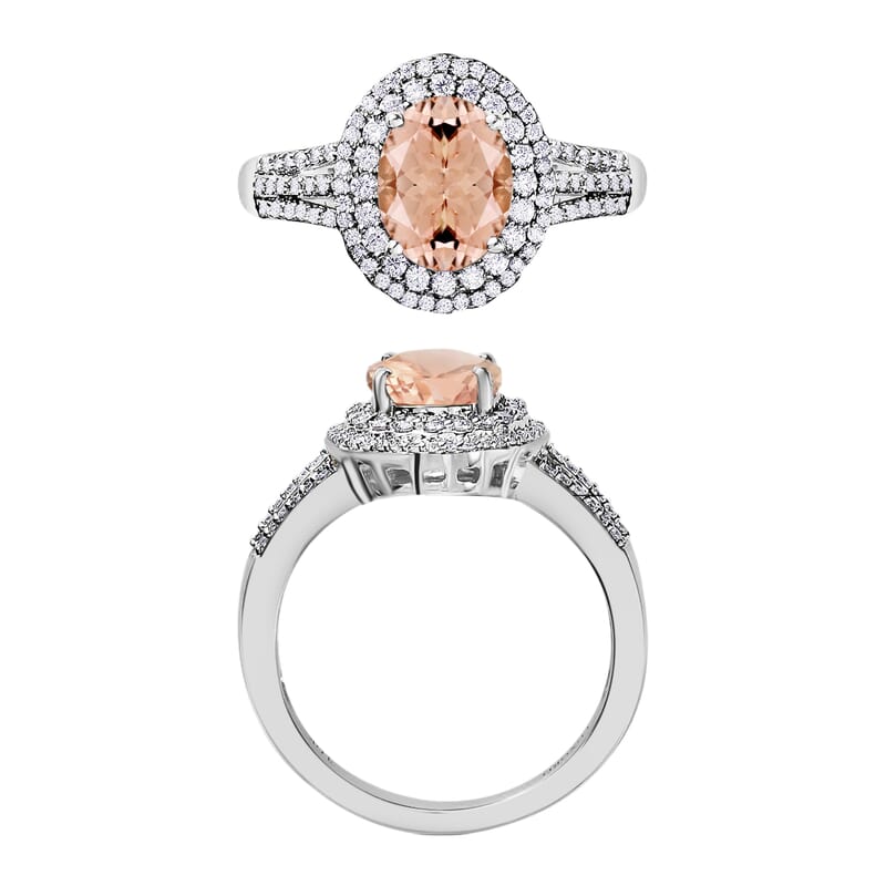 Luxoro Premium Marropino Morganite and G-H I1 Diamond 3.00 ctw Ring in 14K White Gold (Size 12.0) 6.85 Grams