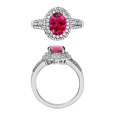 Luxoro Premium Ouro Fino Rubellite and G-H I1 Diamond 3.00 ctw Ring in 14K White Gold (Size 10.0) 6.85 Grams