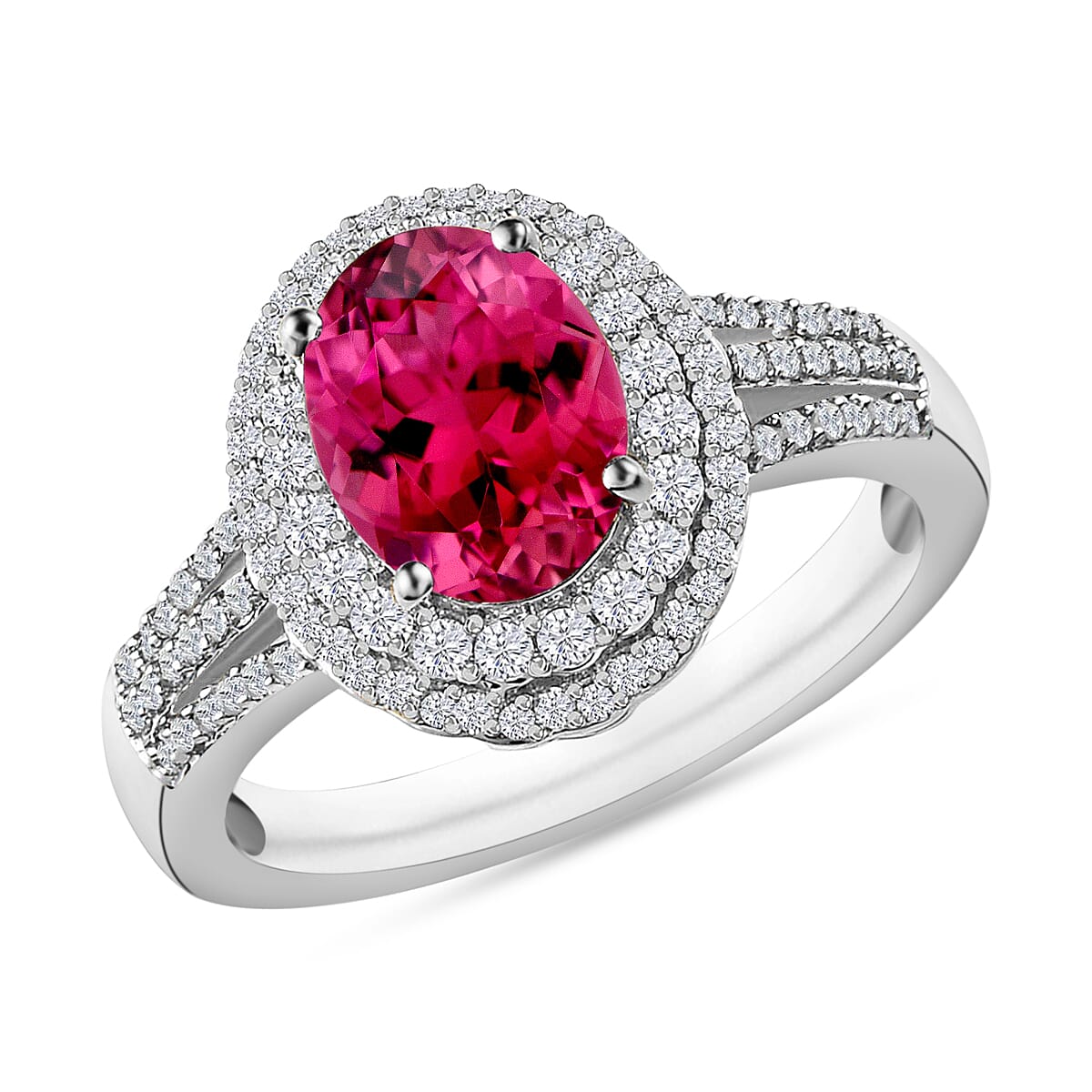 Luxoro Premium Ouro Fino Rubellite and G-H I1 Diamond 3.00 ctw Ring in 14K White Gold (Size 11.0) 6.85 Grams