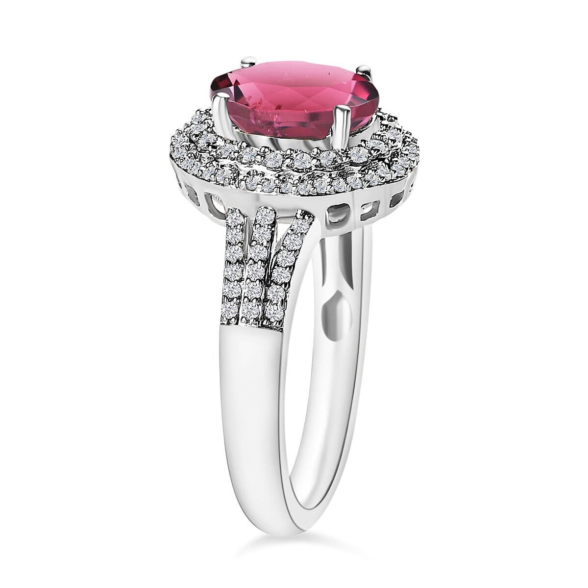Luxoro Premium Ouro Fino Rubellite and G-H I1 Diamond 3.00 ctw Ring in 14K White Gold (Size 11.0) 6.85 Grams