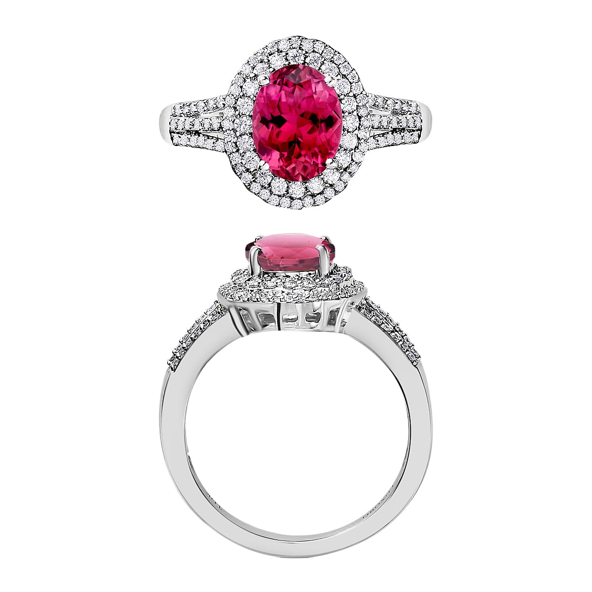 Luxoro Premium Ouro Fino Rubellite and G-H I1 Diamond 3.00 ctw Ring in 14K White Gold (Size 11.0) 6.85 Grams