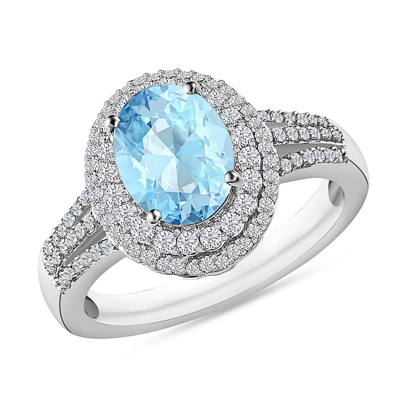 Luxoro Premium Mangoro Aquamarine and G-H I1 Diamond 2.30 ctw Ring in 14K White Gold (Size 10.0) 6.85 Grams
