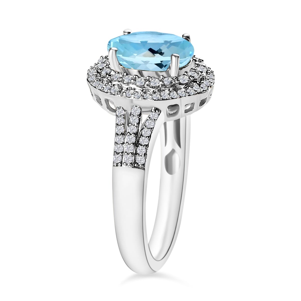 Luxoro Premium Mangoro Aquamarine and G-H I1 Diamond 2.30 ctw Ring in 14K White Gold (Size 10.0) image number 2