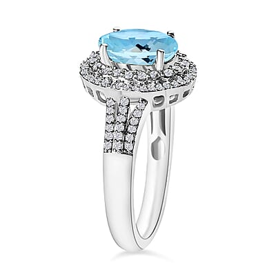 Luxoro Premium Mangoro Aquamarine and G-H I1 Diamond 2.30 ctw Ring in 14K White Gold (Size 10.0) 6.85 Grams