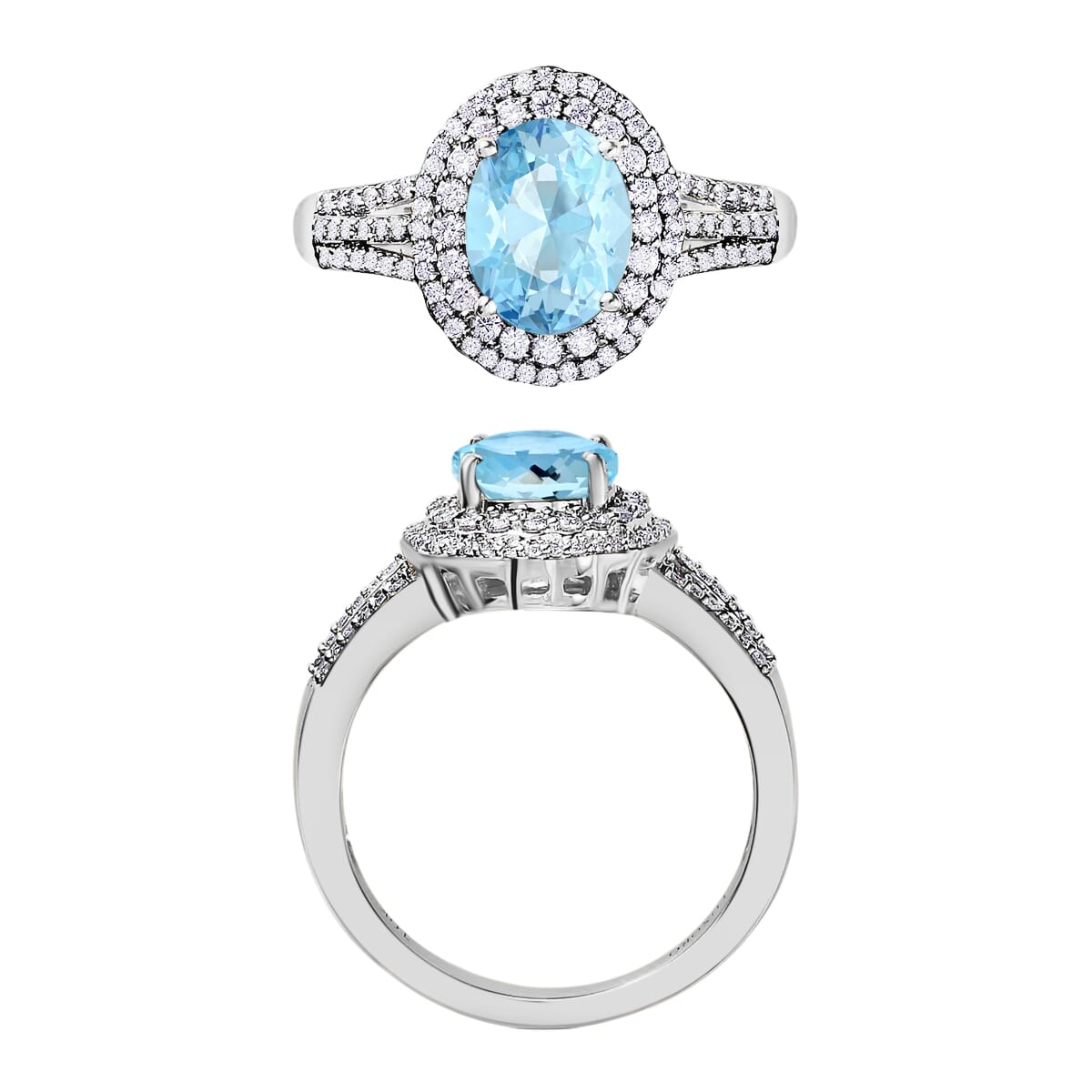 Luxoro Premium Mangoro Aquamarine and G-H I1 Diamond 2.30 ctw Ring in 14K White Gold (Size 10.0) image number 3