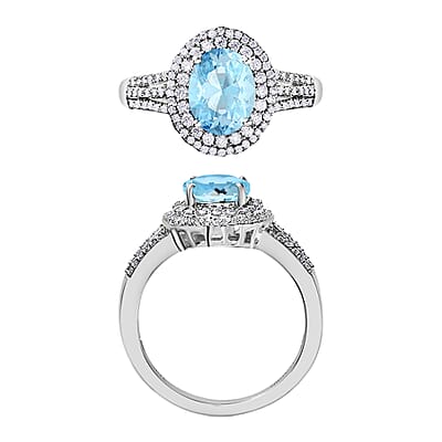 Luxoro Premium Mangoro Aquamarine and G-H I1 Diamond 2.30 ctw Ring in 14K White Gold (Size 10.0) 6.85 Grams