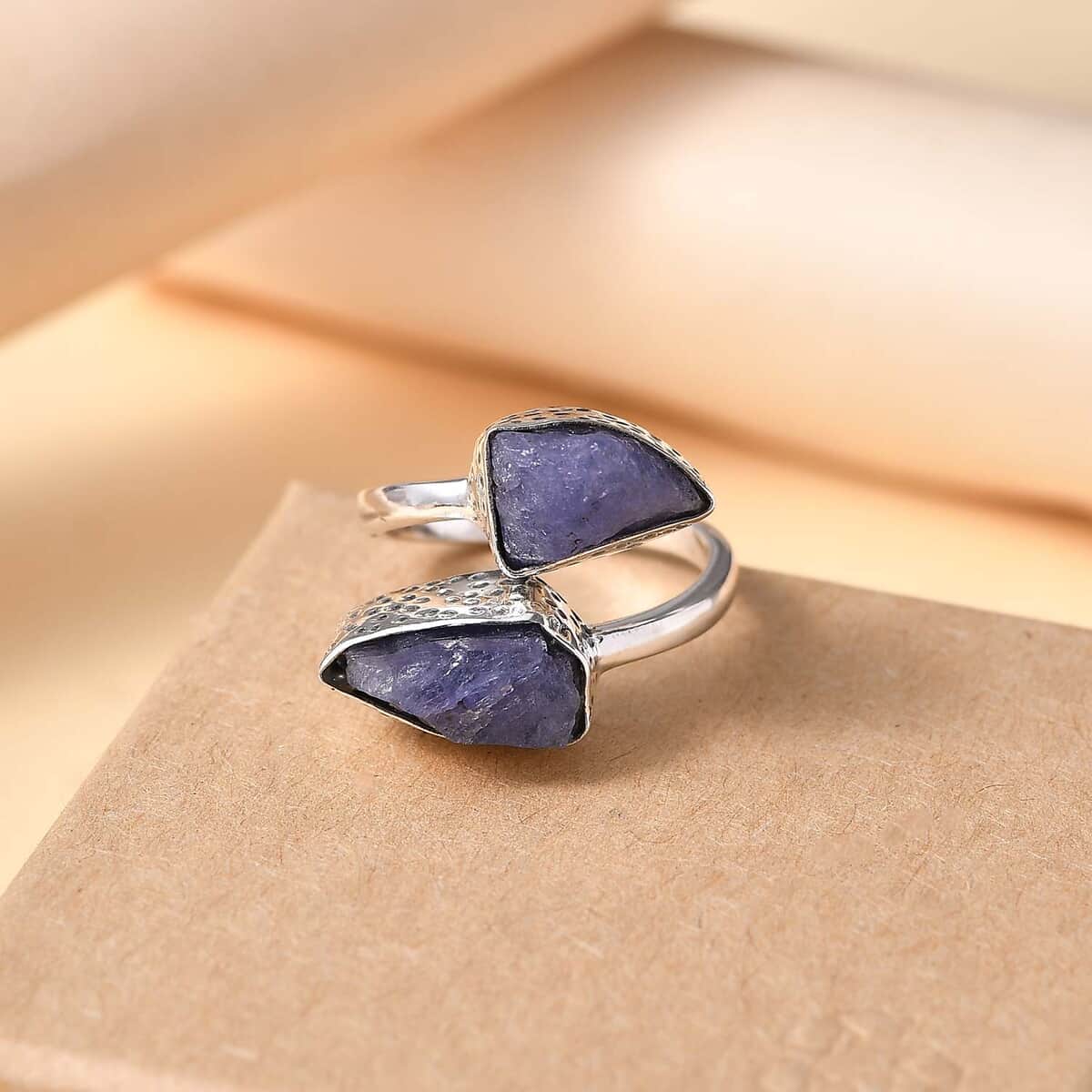 Artisan Crafted Rough Cut Tanzanite 9.50 ctw Bypass Ring in Sterling Silver (Size 10.0) image number 1