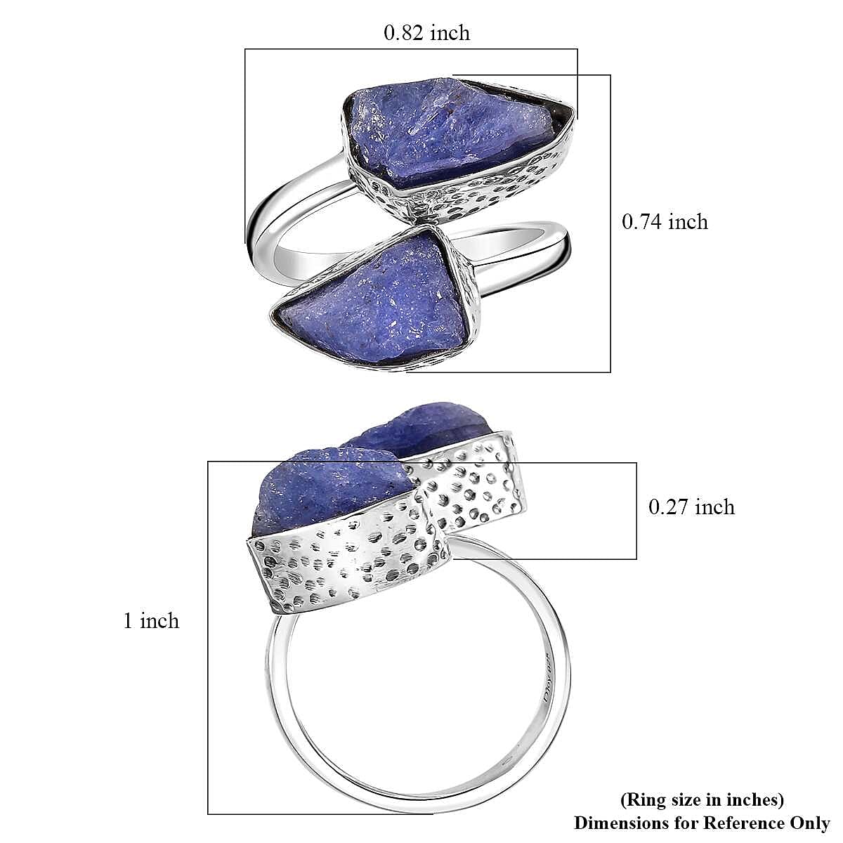 D'Joy Artisan Crafted Rough Cut Tanzanite 9.50 ctw Bypass Ring in Sterling Silver (Size 5.0) image number 5