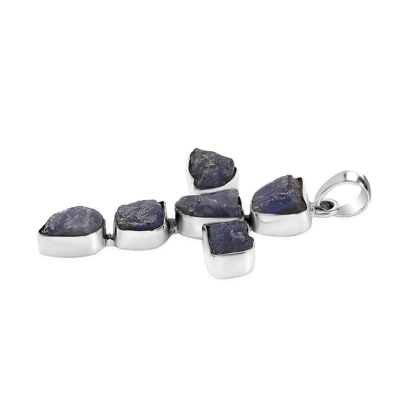 D'Joy Artisan Crafted Rough Cut Tanzanite 20.65 ctw Cross Pendant without Chain in Sterling Silver
