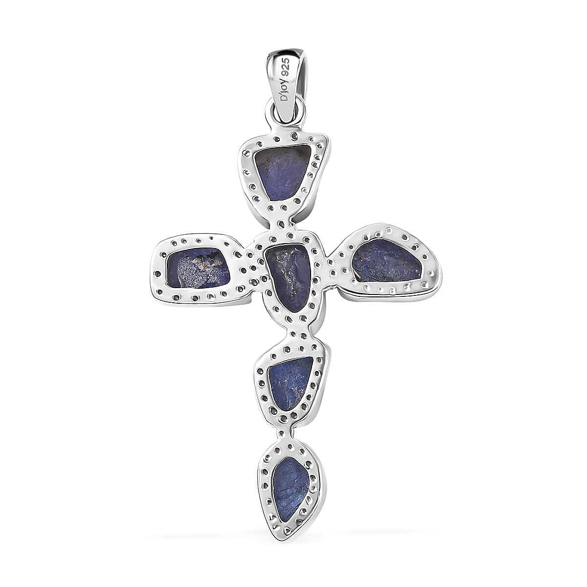 D'Joy Artisan Crafted Rough Cut Tanzanite 20.65 ctw Cross Pendant without Chain in Sterling Silver