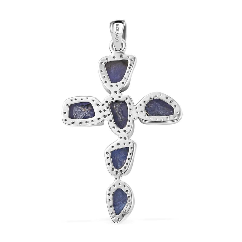 D'Joy Artisan Crafted Rough Cut Tanzanite 20.65 ctw Cross Pendant without Chain in Sterling Silver