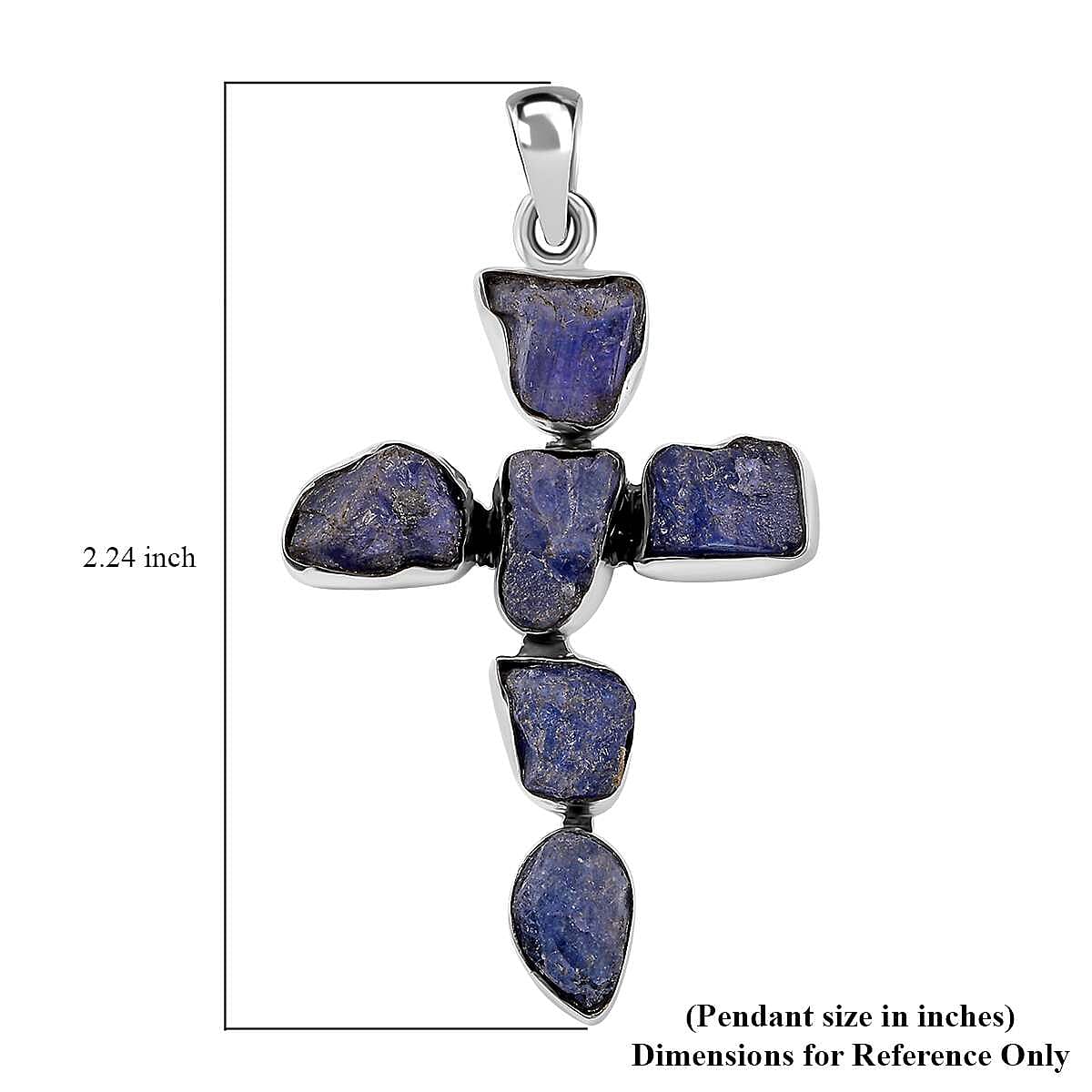 D'Joy Artisan Crafted Rough Cut Tanzanite 20.65 ctw Cross Pendant without Chain in Sterling Silver