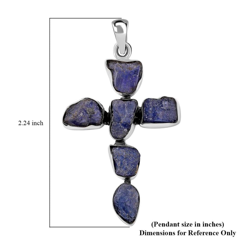 D'Joy Artisan Crafted Rough Cut Tanzanite 20.65 ctw Cross Pendant without Chain in Sterling Silver
