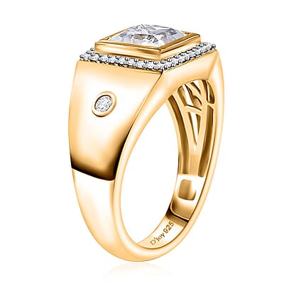 Moissanite 2.25 ctw Men's Ring in 18K Vermeil Yellow Gold Over Sterling Silver (Size 10.0)