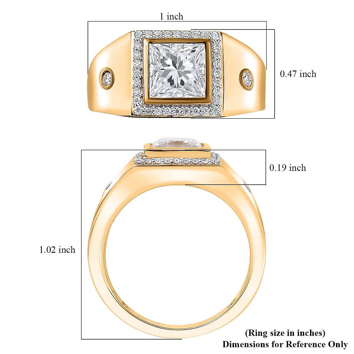 Moissanite 2.25 ctw Men's Ring in 18K Vermeil Yellow Gold Over Sterling Silver (Size 10.0)