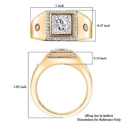 Moissanite 2.25 ctw Men's Ring in 18K Vermeil Yellow Gold Over Sterling Silver (Size 10.0)