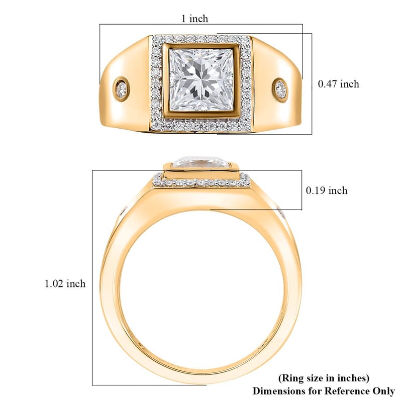 Moissanite 2.25 ctw Men's Ring in 18K Vermeil Yellow Gold Over Sterling Silver (Size 10.0)