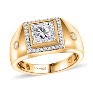 Moissanite 2.25 ctw Men's Ring in 18K Vermeil Yellow Gold Over Sterling Silver (Size 12.0)