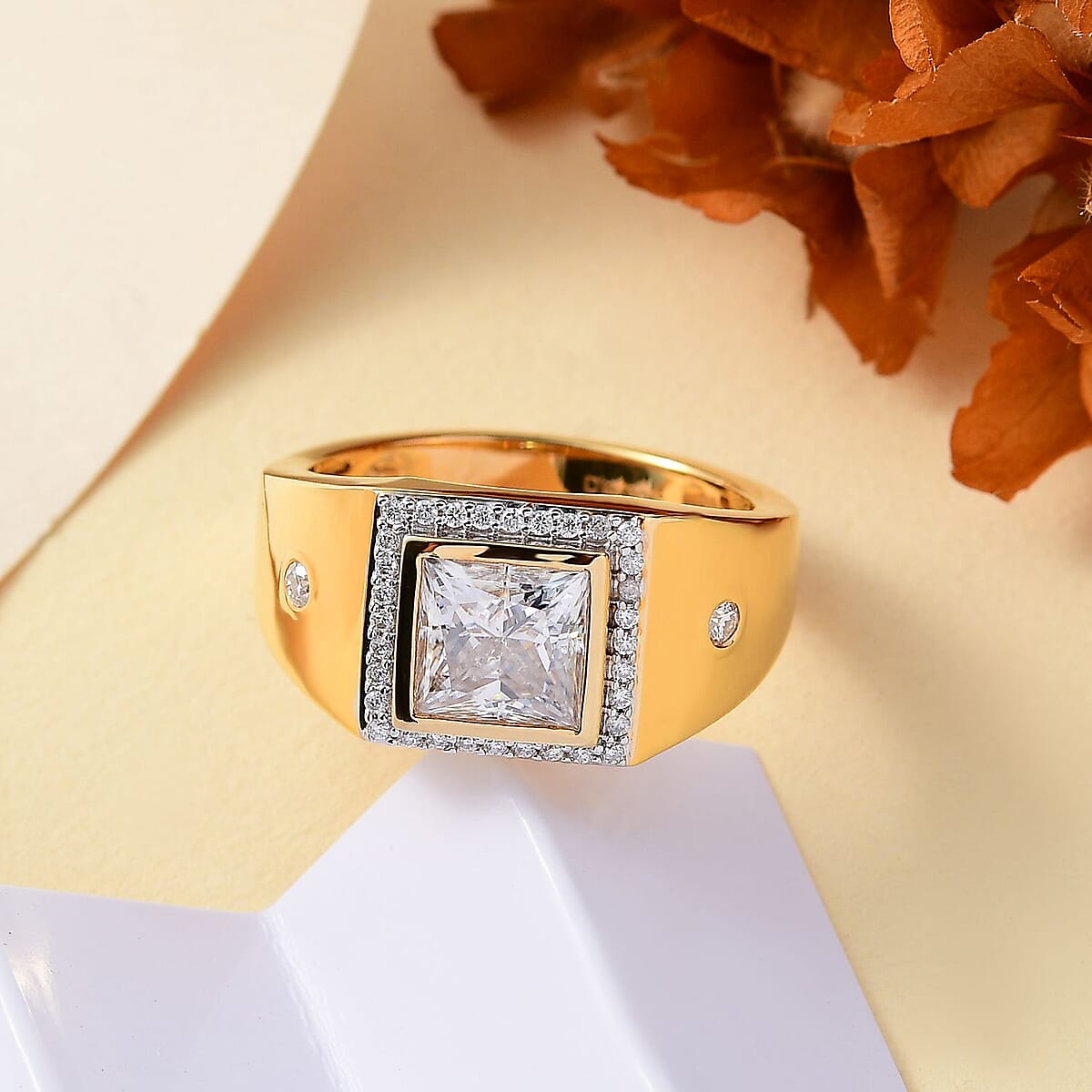 Moissanite 2.25 ctw Men's Ring in 18K Vermeil Yellow Gold Over Sterling Silver (Size 14.0) image number 1