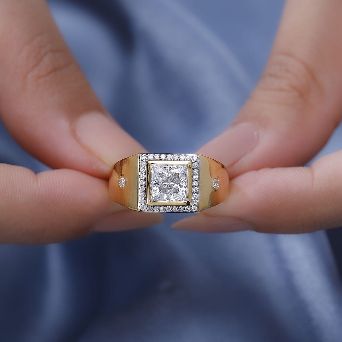 Moissanite 2.25 ctw Men's Ring in 18K Vermeil Yellow Gold Over Sterling Silver (Size 14.0) image number 2