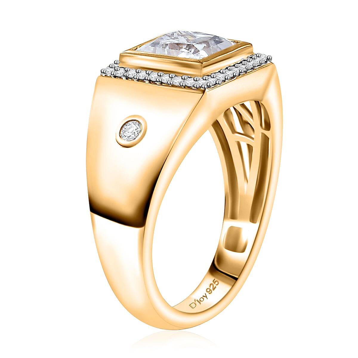 Moissanite 2.25 ctw Men's Ring in 18K Vermeil Yellow Gold Over Sterling Silver (Size 14.0) image number 3