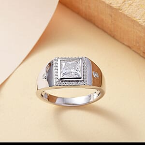 Moissanite 2.25 ctw Men's Ring in Rhodium Over Sterling Silver (Size 10.0)