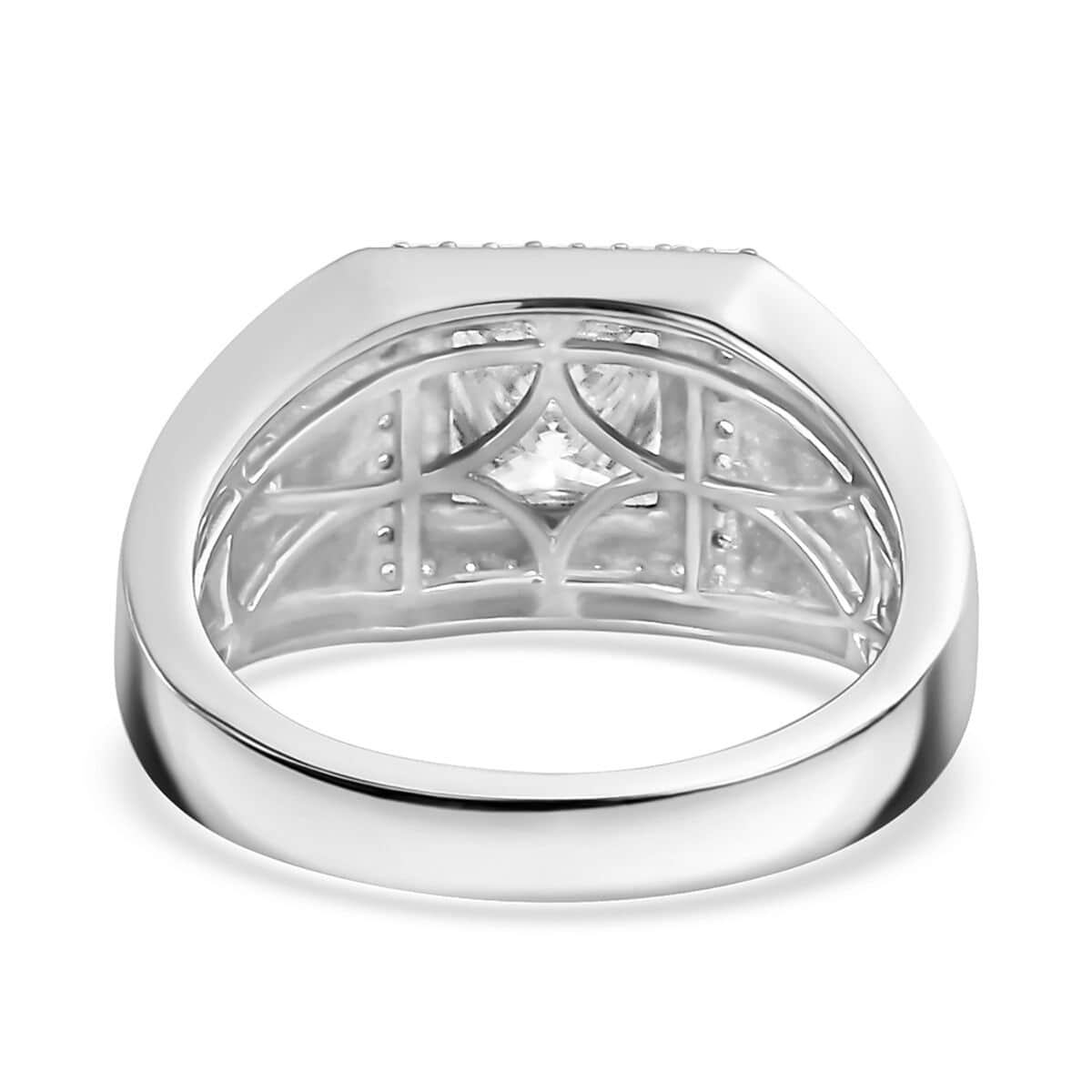 Moissanite 2.25 ctw Men's Ring in Rhodium Over Sterling Silver (Size 11.0) image number 4