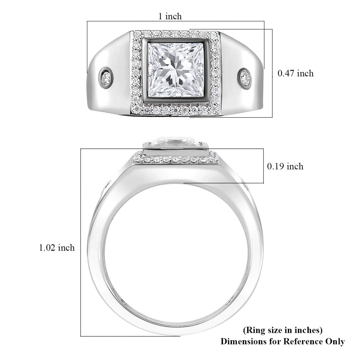 Moissanite 2.25 ctw Men's Ring in Rhodium Over Sterling Silver (Size 11.0) image number 5