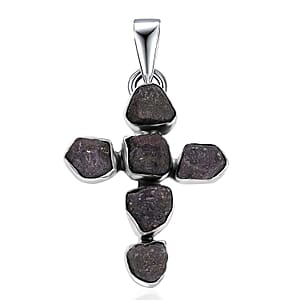 D'Joy Artisan Crafted Rough Cut Moroccan Ruby 23.15 ctw Cross Pendant without Chain in Sterling Silver