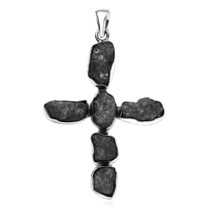 Artisan Crafted Rough Cut Teal Grandidierite 25.50 ctw Cross Pendant without Chain in Sterling Silver