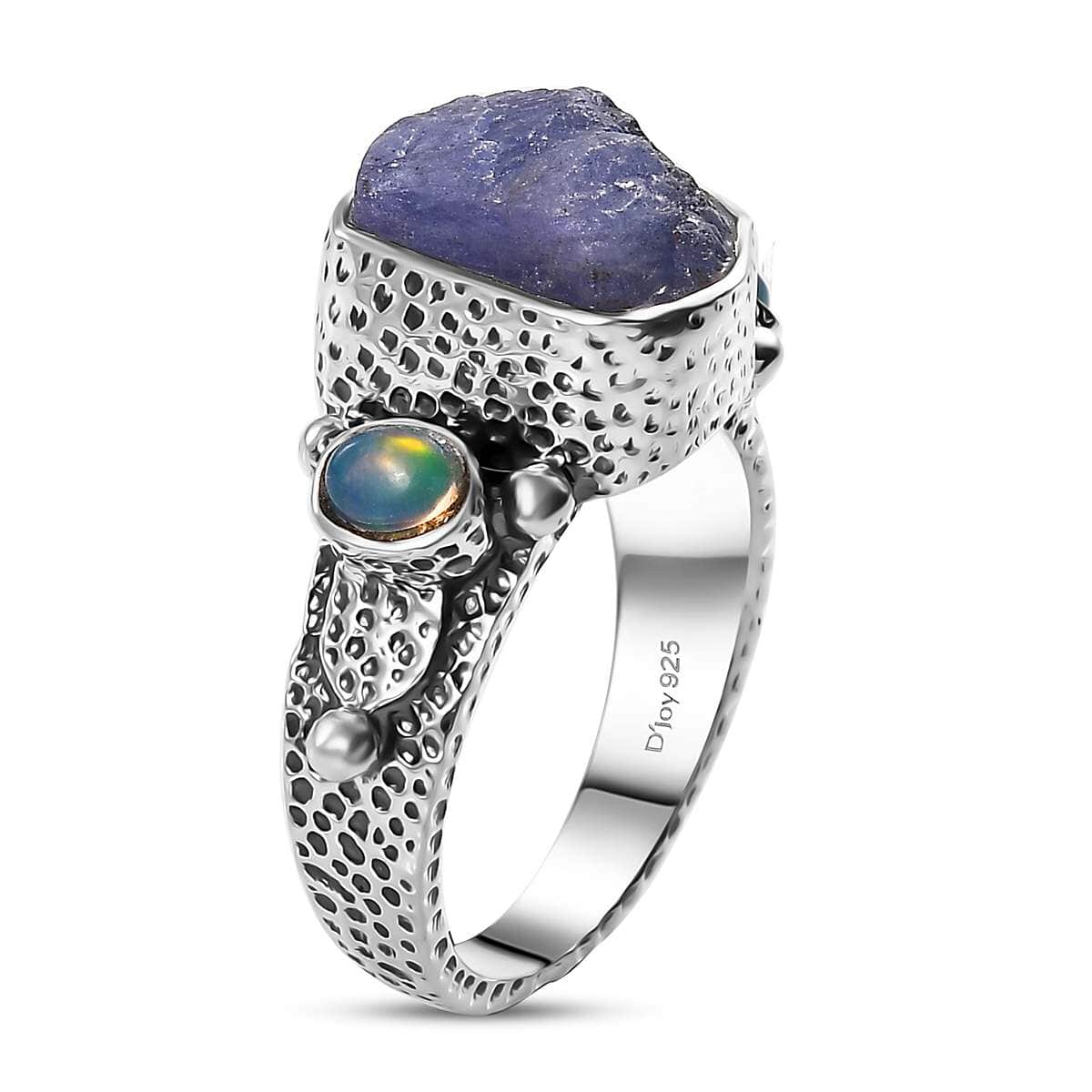 Artisan Crafted Rough Cut Tanzanite and Ethiopian Welo Opal 4.90 ctw Ring in Sterling Silver (Size 10.0) image number 3