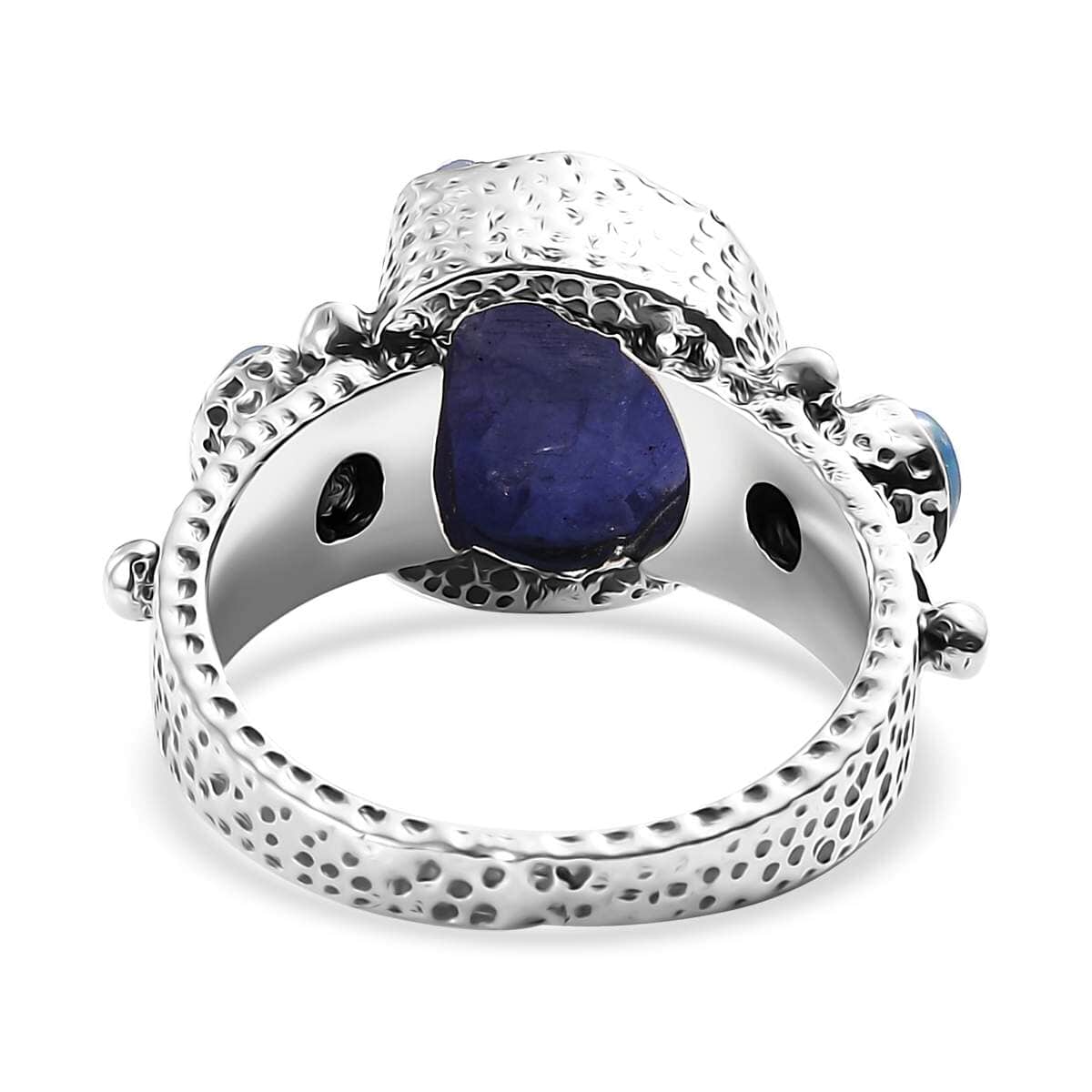 Artisan Crafted Rough Cut Tanzanite and Ethiopian Welo Opal 4.90 ctw Ring in Sterling Silver (Size 10.0) image number 4