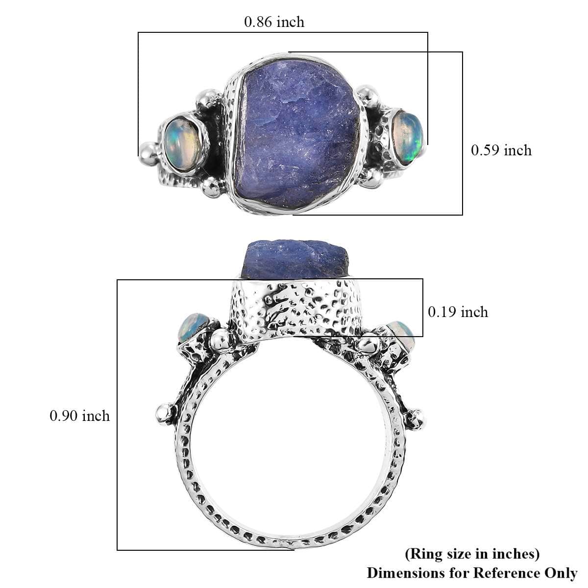 Artisan Crafted Rough Cut Tanzanite and Ethiopian Welo Opal 4.90 ctw Ring in Sterling Silver (Size 10.0) image number 5