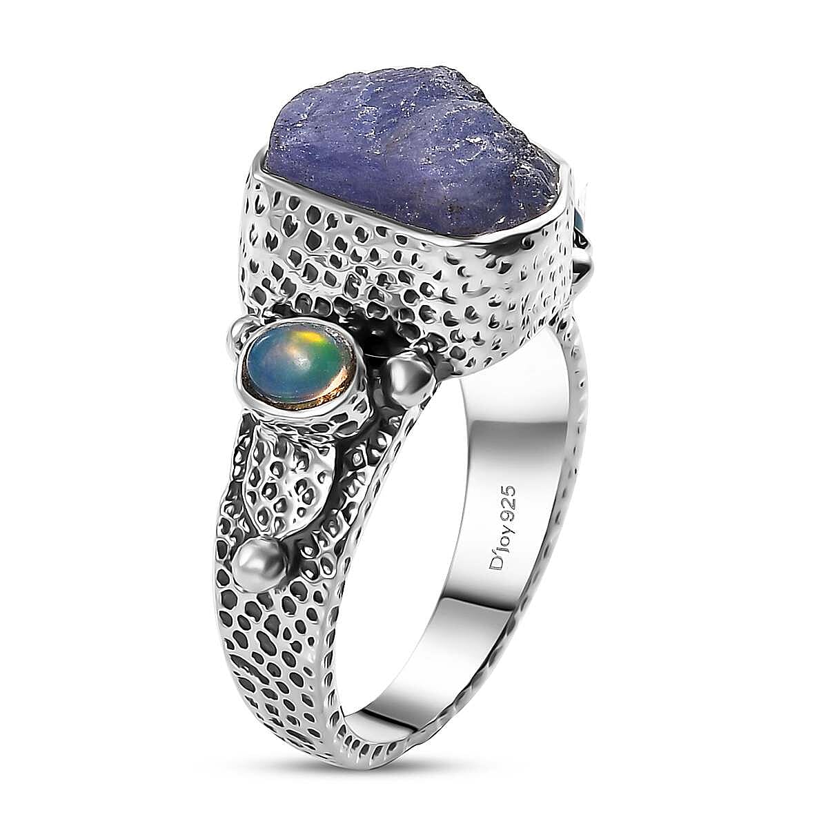 D'Joy Artisan Crafted Rough Cut Tanzanite and Ethiopian Welo Opal 4.90 ctw Ring in Sterling Silver (Size 8.0) image number 3