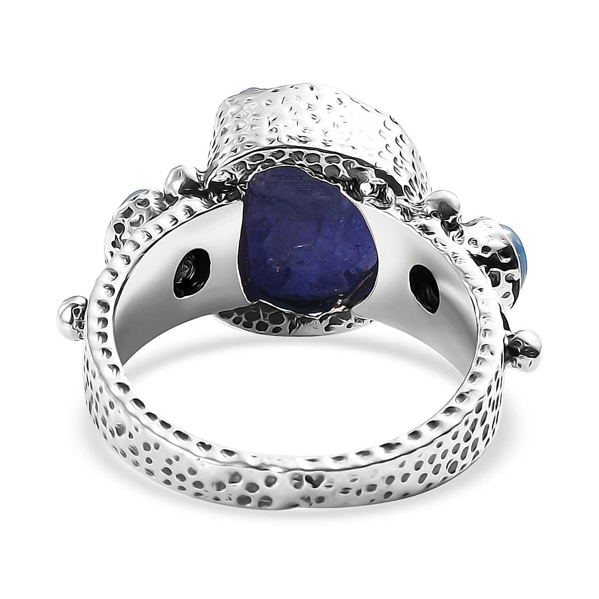 D'Joy Artisan Crafted Rough Cut Tanzanite and Ethiopian Welo Opal 4.90 ctw Ring in Sterling Silver (Size 8.0) image number 4
