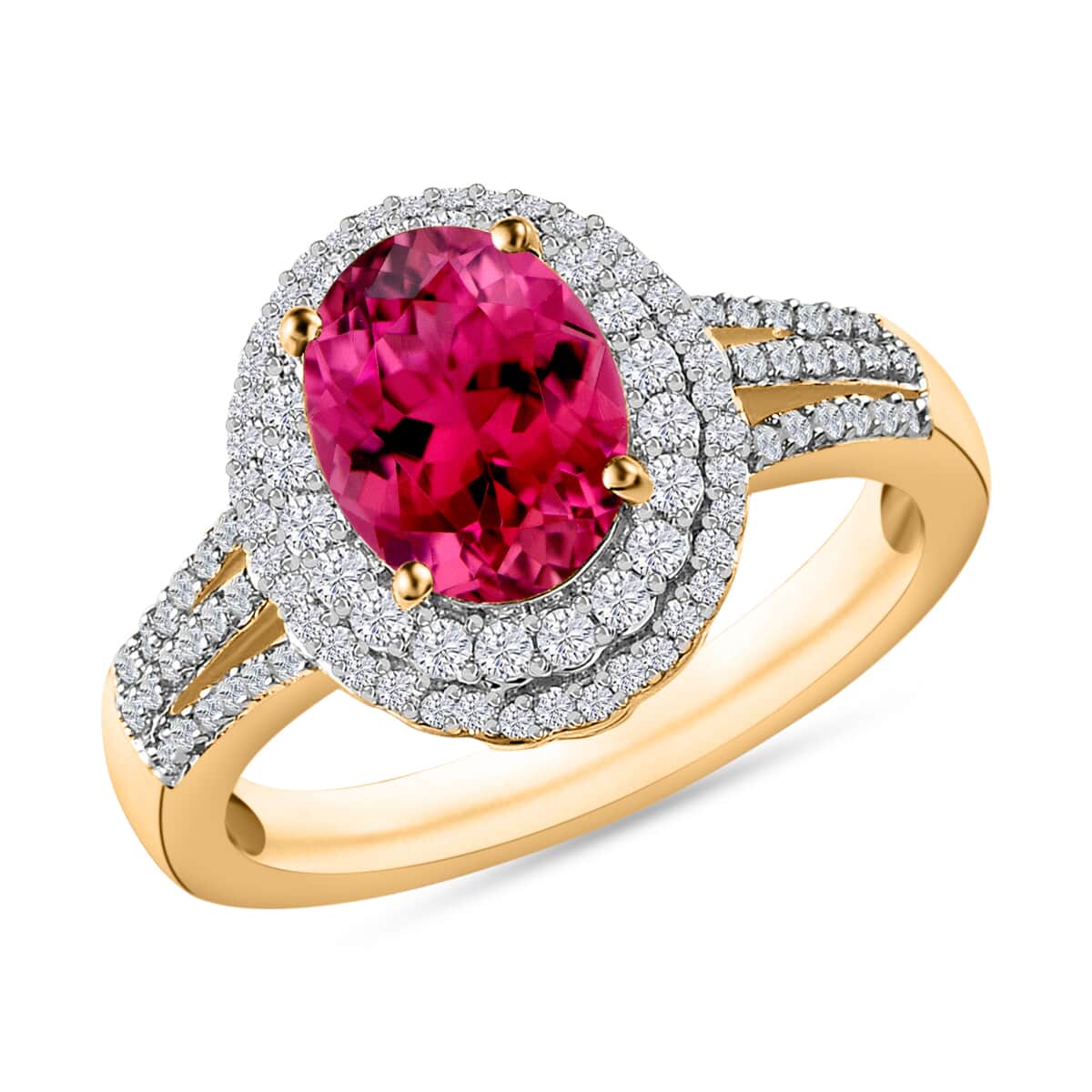 Luxoro Premium Ouro Fino Rubellite and G-H I1 Diamond 3.00 ctw Ring in 14K Yellow Gold (Size 7.5) image number 0