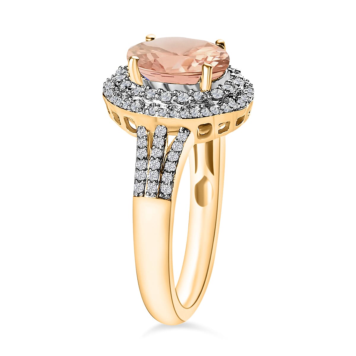 Luxoro Premium Pink Morganite and G-H I1 Diamond 3.00 ctw Double Halo Ring in 14K Yellow Gold (Size 11.0) (Del. in 10-12 Days) image number 2
