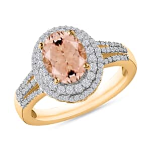 Luxoro Premium Pink Morganite and G-H I1 Diamond 3.00 ctw Double Halo Ring in 14K Yellow Gold (Size 11.5)