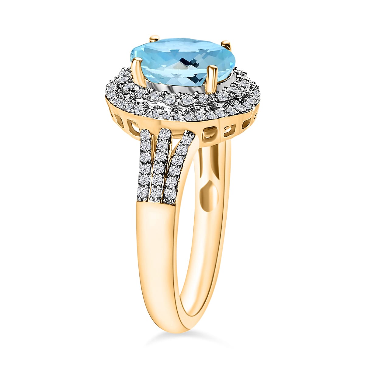Luxoro Premium Mangoro Aquamarine and G-H I1 Diamond 2.30 ctw Ring in 14K Yellow Gold (Size 11.0) (Del. in 10-12 Days) image number 2