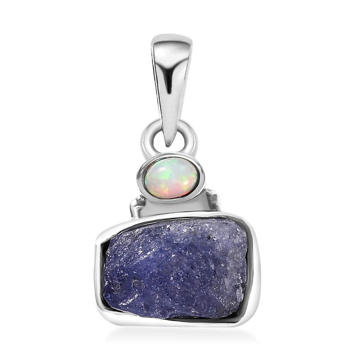 Artisan Crafted Rough Cut Tanzanite and Ethiopian Welo Opal 5.15 ctw Pendant in Sterling Silver image number 0