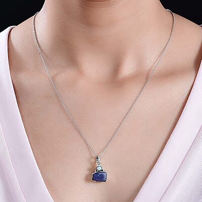 D'Joy Artisan Crafted Rough Cut Tanzanite and Ethiopian Welo Opal 5.15 ctw Pendant without Chain in Sterling Silver