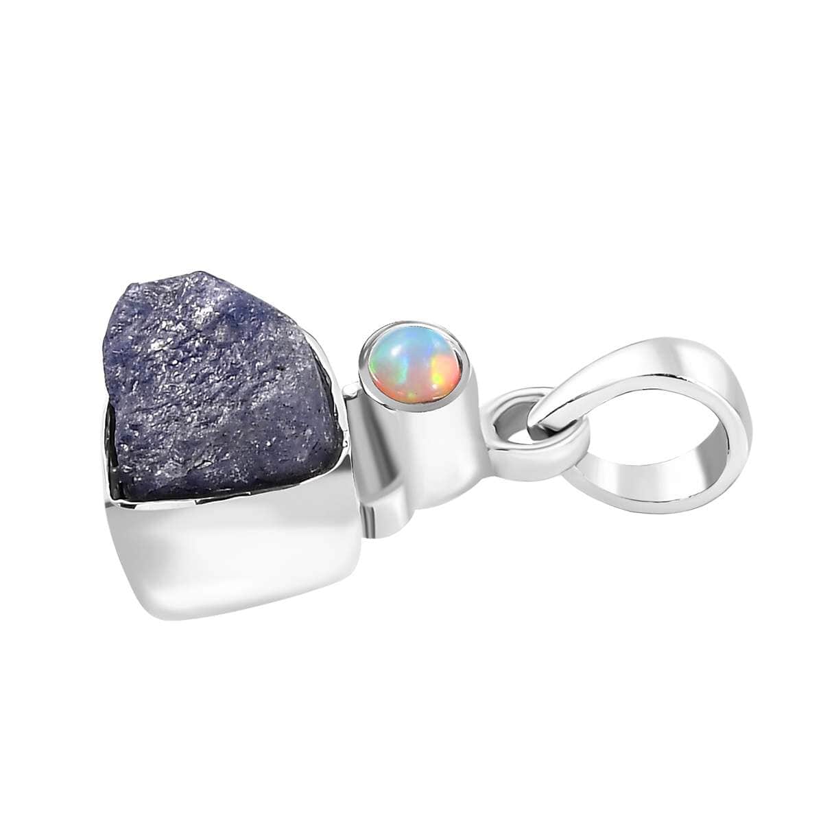 Artisan Crafted Rough Cut Tanzanite and Ethiopian Welo Opal 5.15 ctw Pendant in Sterling Silver image number 3