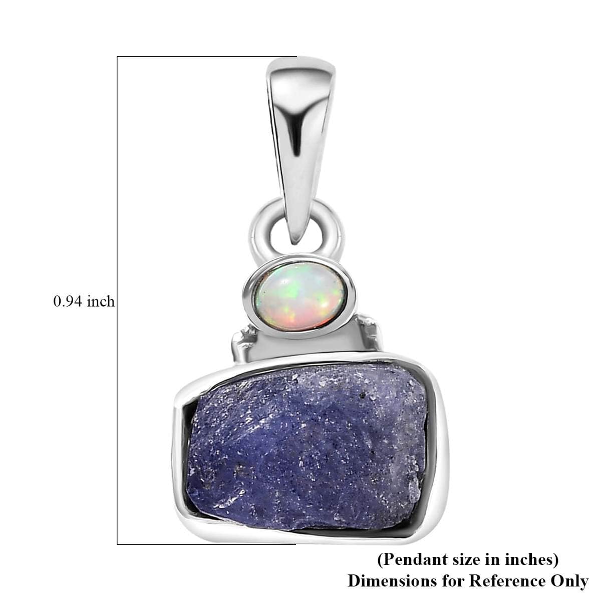 Artisan Crafted Rough Cut Tanzanite and Ethiopian Welo Opal 5.15 ctw Pendant in Sterling Silver image number 5